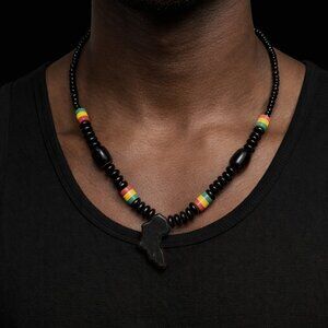 Black Beaded Necklace with Africa Pendant